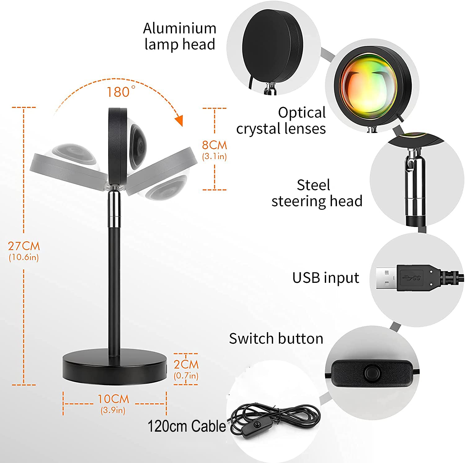 Verilux Sunset Projector Lamp 180 Degree Rotation Sunset Projection lamp, LED Rainbow Projection Light Romantic Visual Led Projector Night Light with USB Modern Floor Stand Living Room Bedroom Verilux Sunset Projector Lamp 180 Degree Rotation Sunset Projection lamp, LED Rainbow Projection Light Romantic Visual Led Projector Night Light with USB Modern Floor Stand Living Room Bedroom